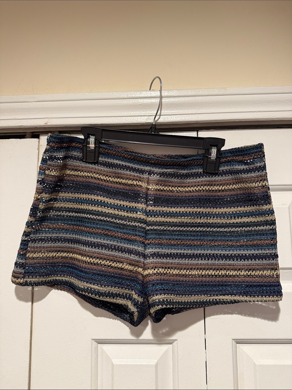 Missguided Striped Crochet High-Waist Shorts - Blue Multi